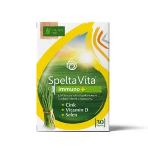 Spelta Vita IMMUNO + plus dodatak ishrani u kapsulama liofilizovani zeleni sok od herbe spelte vitamin D3 cink i selena