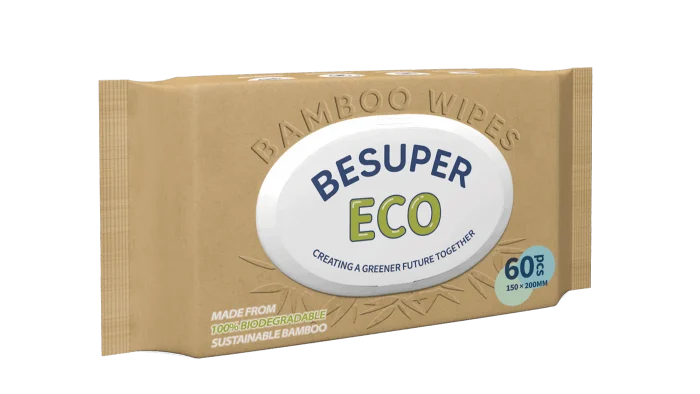 ECO Bamboo vlažne maramice 60 kom BeSuper 100% biorazgradivog održivog bambusa prirodne