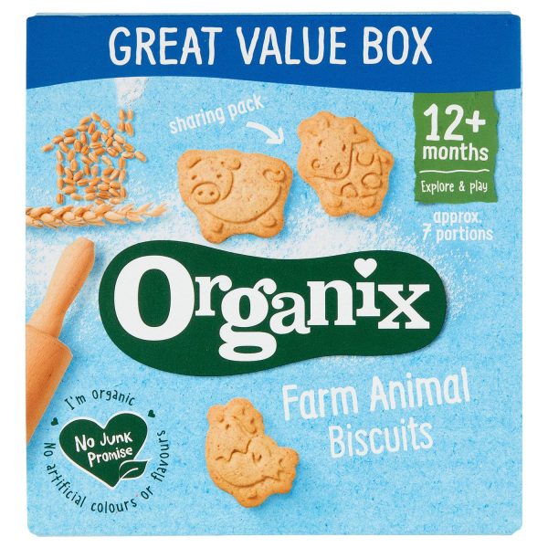 Organix 12m+ organski biskviti – farma životinja d pšeničnog brašna i soka od grožđa Bez dodatih šećera i soli veganski